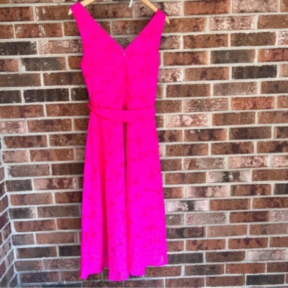 DKNY Sleeveless Double-V Faux Wrap Belted Evening Cocktail Dress S 6 fuchsia - Picture 8 of 16